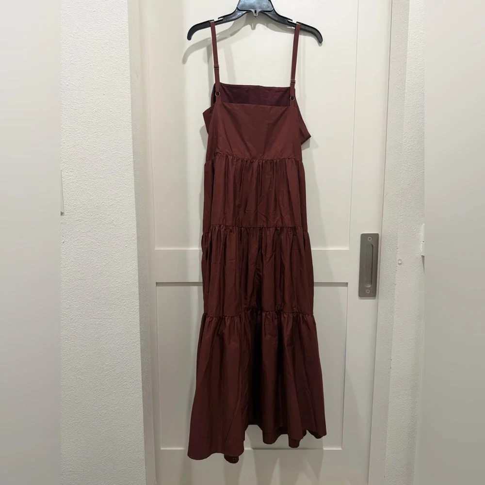 NEW Cotton Poplin Tiered A-Line Dress- color Brown Raisin (size XL) - Picture 4 of 6